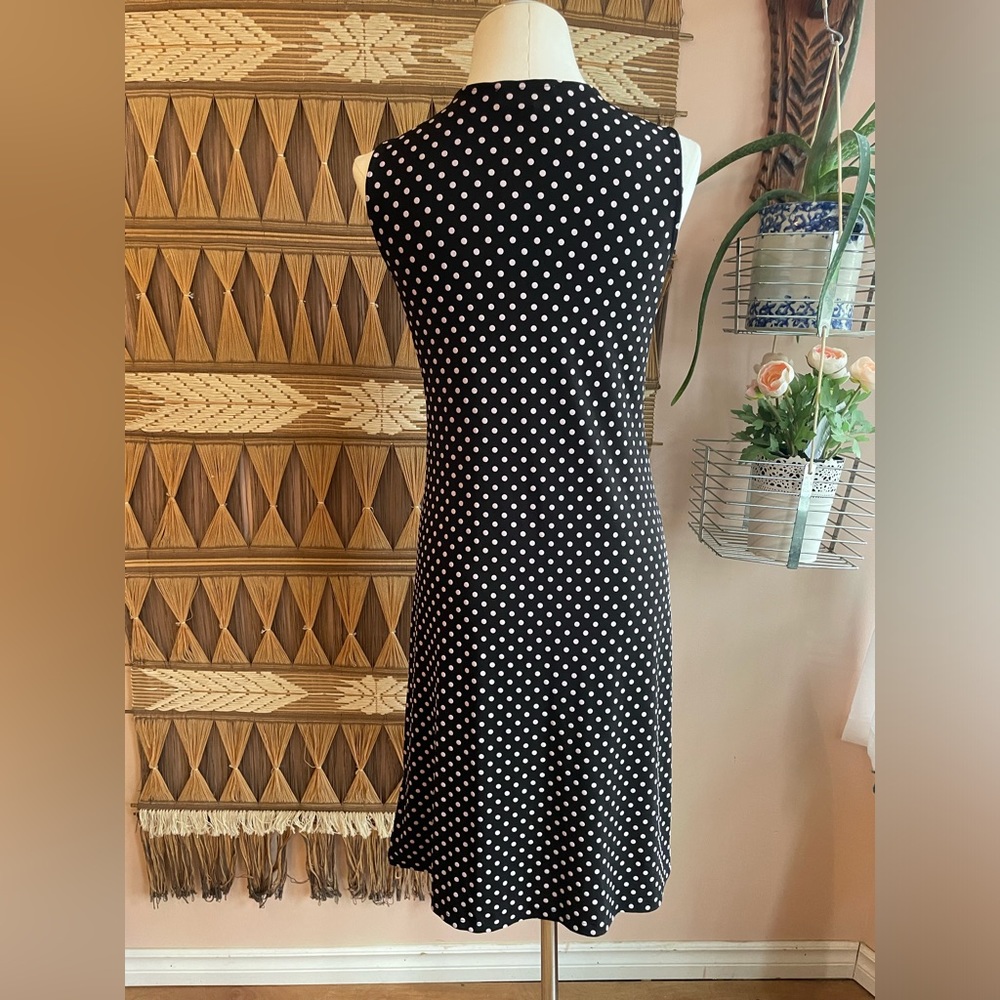 Vintage 90s Black & White Sleeveless Polka Dot Jersey Tank Day Dress Size Small - Picture 4 of 11